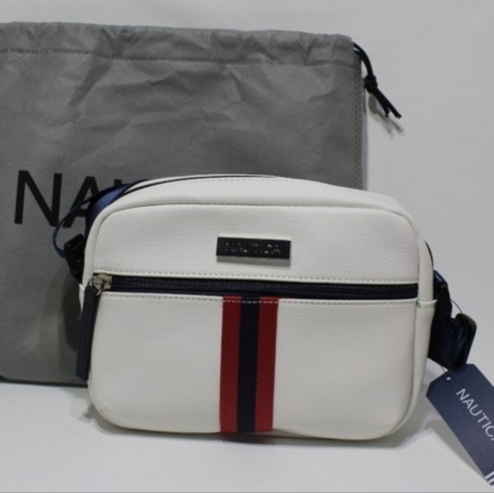 Brand new  with Tags Nautica White & Black Women's Bag Suchet Striped Red & Blue